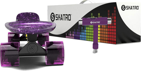 Skatro Mini Cruiser Skateboard - 22x6 Inch Retro Style Plastic Board Comes Complete for Kids and Beginners.
