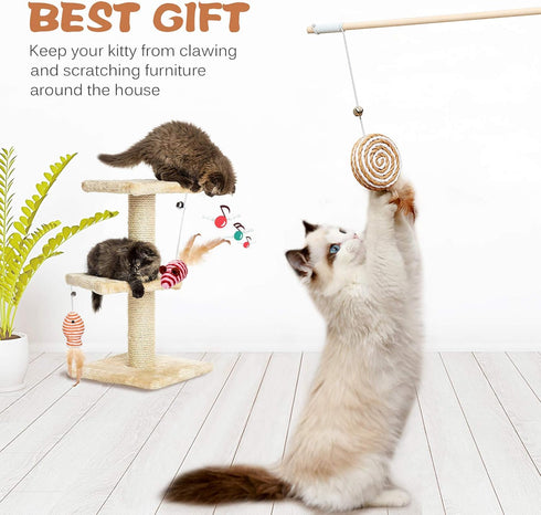 Cat Toys for Indoor Cats - 3pcs 16 Inch Natural Wood Teaser Wand with Refills, Bonus 5pcs Catnip Sticks for Play