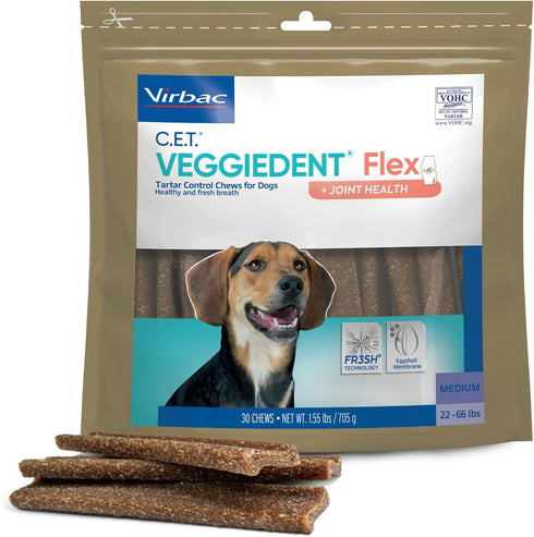 Virbac C.E.T. VEGGIEDENT Flex Tartar Control Chews for Dogs - Medium Size