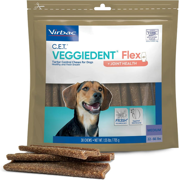 Virbac C.E.T. VEGGIEDENT Flex Tartar Control Chews for Dogs - Medium Size