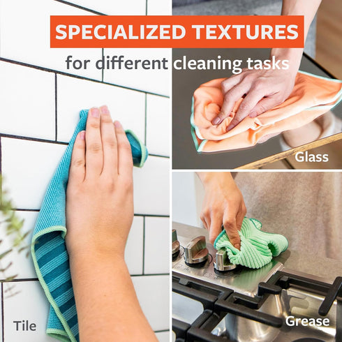 Pack Set 5 Full Circle Renew, Essential Cleaning Cloths, Ultra-Durable Recycled Microfiber, Variety for Cleaning Glass