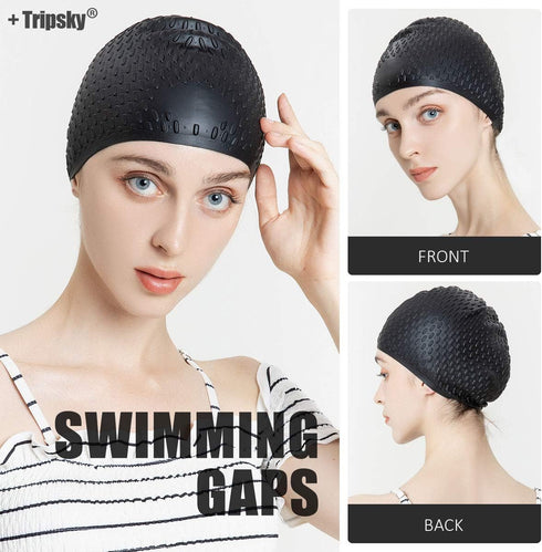 Tripsky Silicone Swim Cap, Comfortable Bathing Cap for Curly Short Medium Long Hair, Ideal for Swimming and Showering