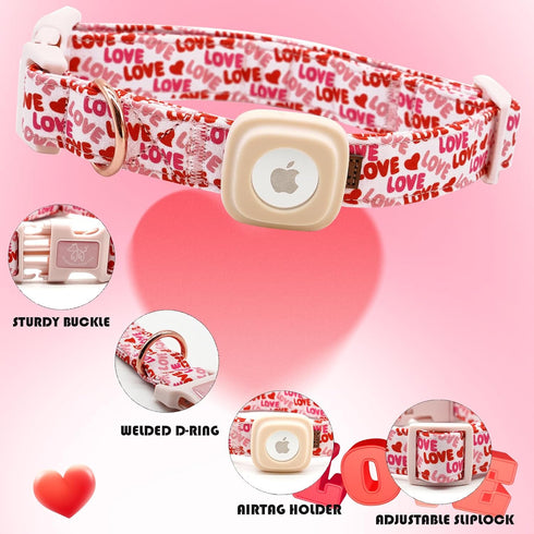 Elegant little tail Airtag Dog Collar, Valentine's Day Adjustable Pet Collar with Airtag Holder for Medium Dogs