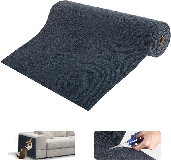 Cat Scratch Mat, Trimmable Self-Adhesive Furniture Protector, 78.7"x15.8" Cat Scratching Post Carpet (Dark Grey)