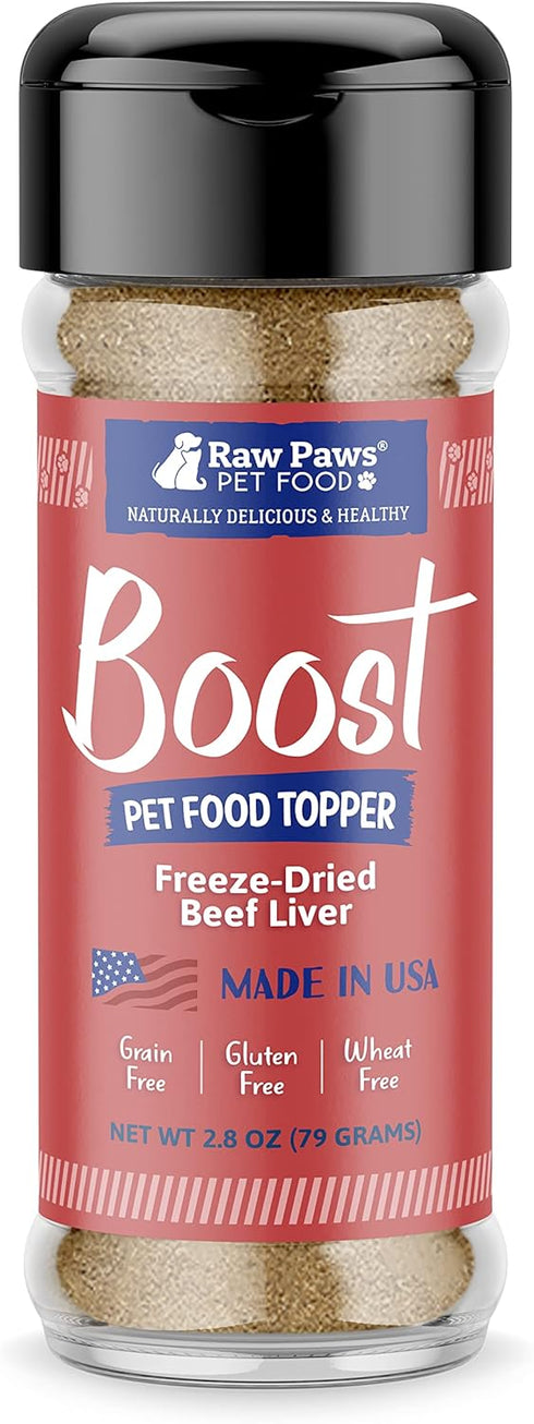 Raw Paws Boost Pet Food Topper Freeze-Dried Beef Liver, 3.2-oz, Dog Food Toppers for Picky Eaters