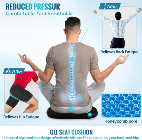 Kayak Seat Cushion with Storage Bag, Anti Slip Gel Waterproof Thick Pad for Kayak, Office Chair, Car, Fishing Cushion