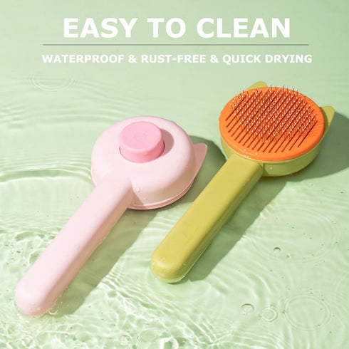 Pet Grooming Brush Kit for Cat and Dog, 4 Pieces Set with Hair Massage Cleaner and 2 Flea Combs for Shedding