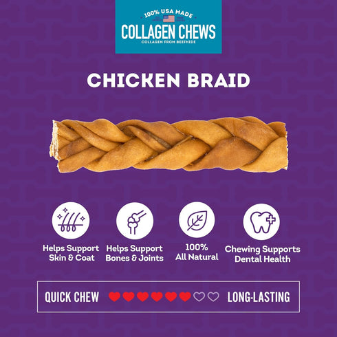 USA Collagen Braids Assorted Dog Chew Treats - Chicken Marinade Flavor, 10oz/1 Pack