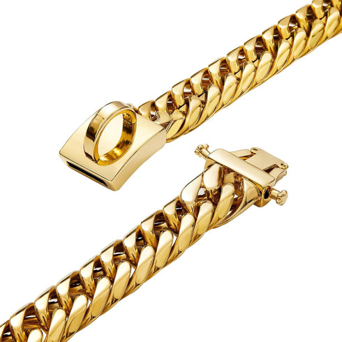 BAOBOTE Gold Chain Dog Collar with Secure Snap Buckle, 19MM Cuban Link for Medium and Large Dogs (26" Gold)