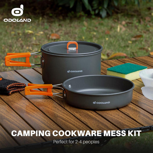 Odoland 9pcs Camping Cookware Set - Non-Stick Lightweight Pots and Pans with Plastic Bowls for Outdoor Cooking