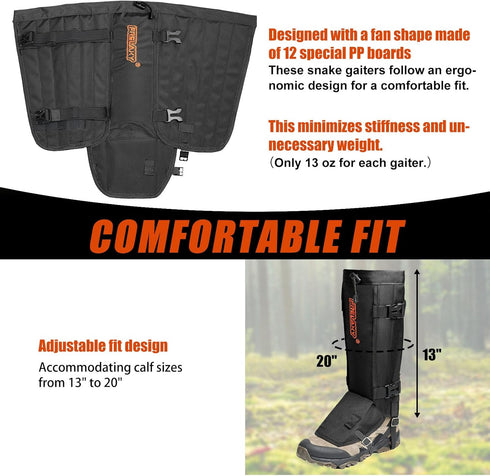 Frelaxy Waterproof Snake Gaiters, Adjustable Snake Guard Chaps for Lower Legs, Snake Bite Protection for Men & Women