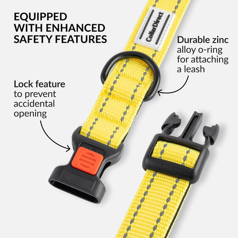 CollarDirect Reflective Dog Collar, Quick Release Buckle, Nylon for Swimming, 14-18 Inch, Yellow