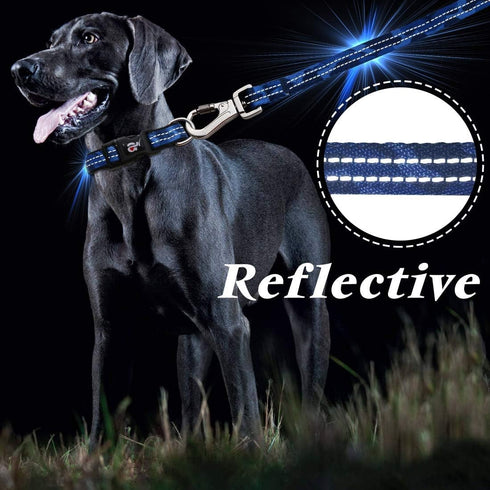 azuza Reflective Dog Collar and Leash Set, Blue Camo Padded Collar with Matching Clip Handle Leash for Small Dogs