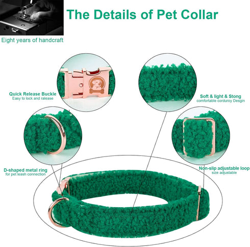 MR. CHUBBYFACE Winter Dog Collar, Adjustable Christmas Pet Collar for Small Medium Large Dogs (Green)