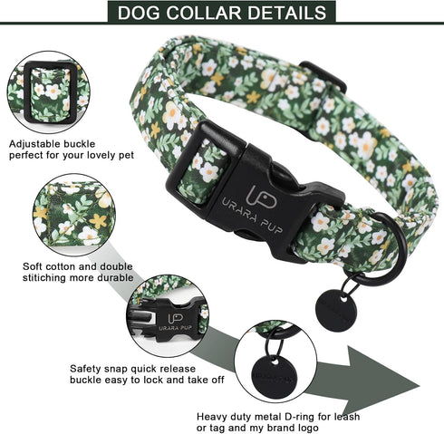 Summer Dog Collar, Flower Print with Adjustable Plastic Buckle, Lightweight Cute Pet Collar for Boy and Girl Dogs