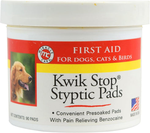 Miracle Care Kwik Stop Styptic Pads for Dogs, Cats and Birds, 90