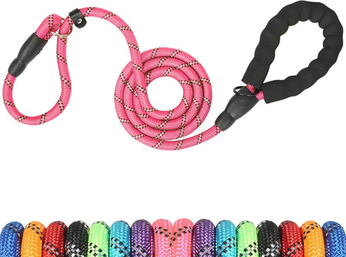 Slip Lead 6 FT for Medium and Large Dogs, Heavy Duty No Pull Reflective Nylon Dog Training Leash, Pink Color