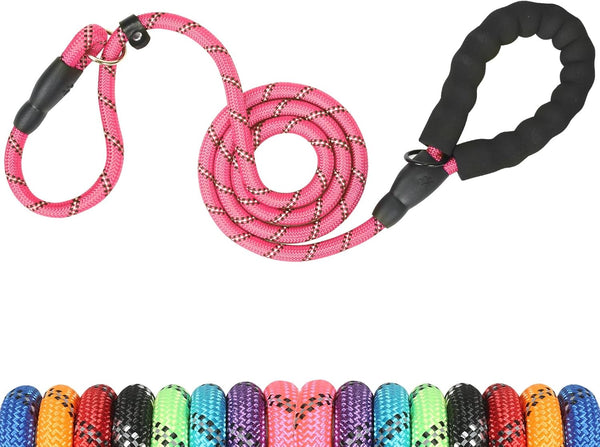 Slip Lead 6 FT for Medium and Large Dogs, Heavy Duty No Pull Reflective Nylon Dog Training Leash, Pink Color