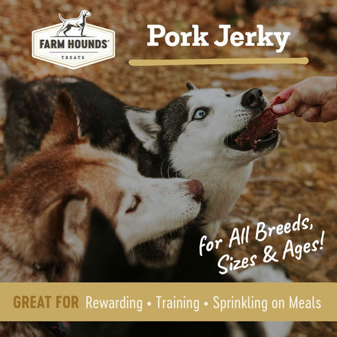 100% 3.5 oz 2 Pack Farm Hounds - Premium Natural Pork Jerky for Dogs - Made from Humanely Raised Pork - Break-to-Size