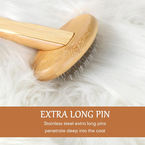 Sheepskin Wool Brush - Stainless Steel Pins Bamboo Slicker Carding Rug Comb for Unmat Fur Rugs, Short Hair Grooming