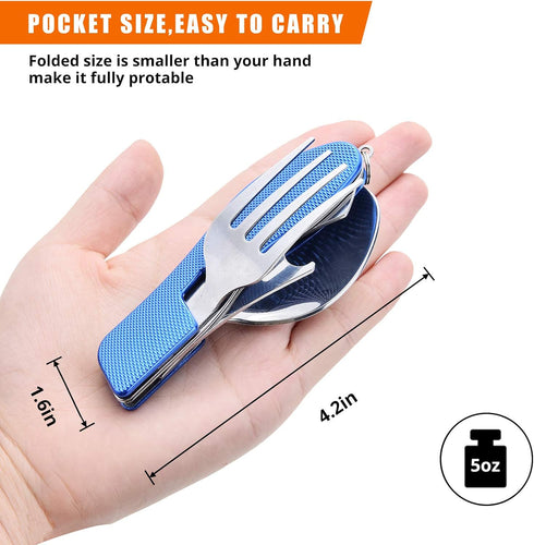 HIKENTURE Camping Utensils 2 Pack,4-in-1 Stainless Steel Spoon, Fork, Knife, and Bottle Opener Combo - Lightweight and Portable Travel Eating Silverware for Hiking, Backpacking, Boy Scout(Blue 2pack) by Hikenture