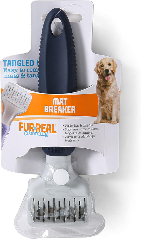 FurReal Mat Breaker Dog Grooming Tool Pet Brush | Mat Removal Dog Brush Helps Remove Mats and Tangles for Dogs With Medium and Long Coats | For Right and Left Hand Users, Blue, (FF10524)