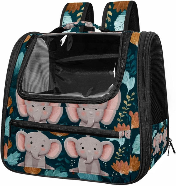 IROLSKDNFH Cute Cartoon Baby Elephants with Leaves on Teal Background Pet Backpack Carrier