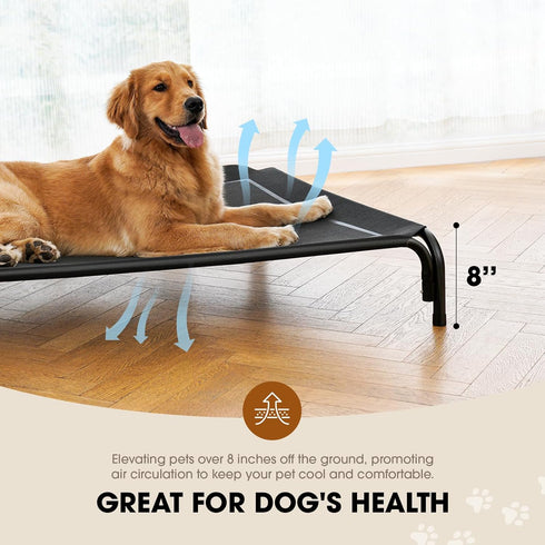 Elevated Dog Bed, Raised Outdoor Bed for Large Dogs, Portable Cooling Pet Cot with Washable Mesh, Skid-Resistant Feet