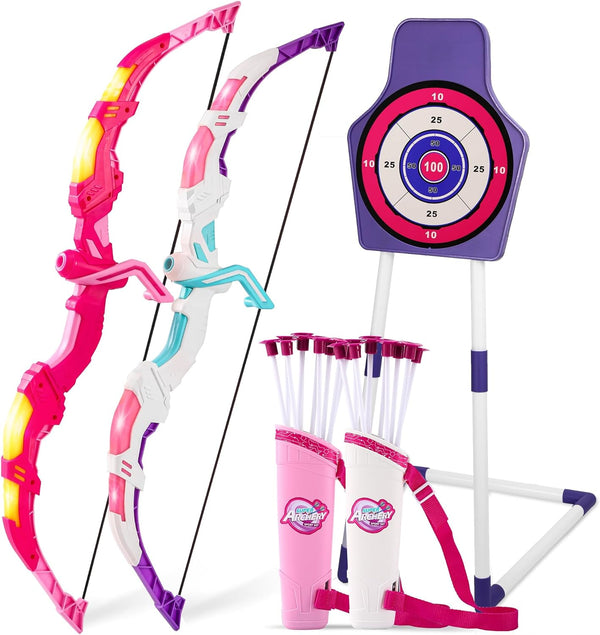 Bow and Arrow Set Girl Toys: 2 Pack LED Light Up Archery
