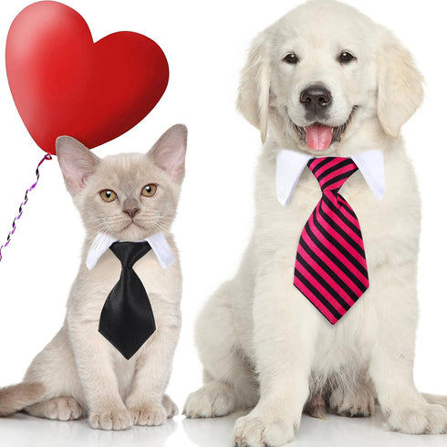 4 Pieces Adjustable Cat Dog Tie with Collar, Puppy Pets Formal Necktie Collars, Bow Ties for Cat Small Dogs Grooming