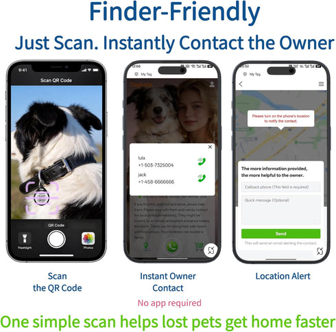 Taghelp 2-Pack 1.2") -Smart QR Code Pet ID Tag for Dogs - Instant GPS Location Alert via Email, No App/Subscription