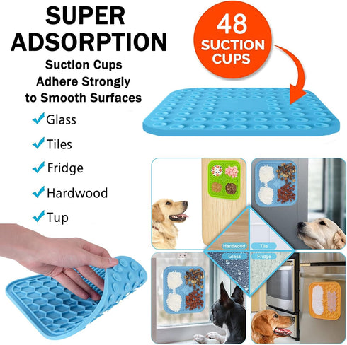 Lick Mat for Dogs, Suction Cup Dog Lick Mat for Anxiety, Slow Feeder Dispensing Treater Lick Pad (Small Blue)