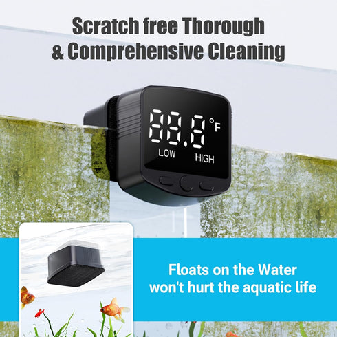 2-in-1 Aquarium Magnetic Brush - Fish Tank Glass Cleaner with Digital Aquariums Thermometer, Tiny Magnets Clean