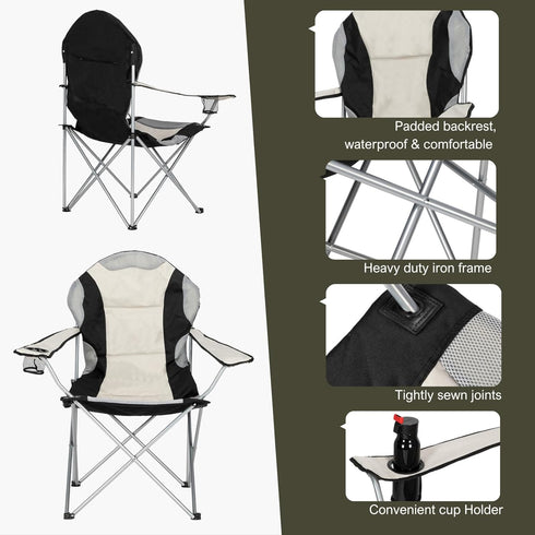 330 LBS Outvita Folding Camping Chair, Oversized Portable Padded Arm Chair with Carry Bag & Cup Holder for Outdoor