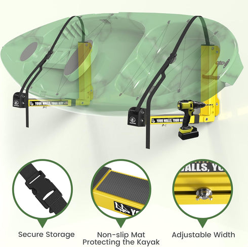GanFindX Heavy-Duty Foldable Kayak Wall Rack, 9.5-13.8" Storage Hanger for Canoe, Paddle Board, Surfboard