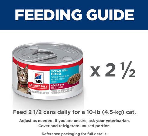 Hill's Science Diet Adult 1-6 Premium Nutrition Wet Cat Food, Ocean Fish Minced, 2.9 oz Can, Case of 24