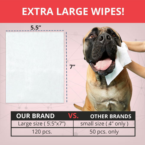 NOVEHA XL Cleansing Wipes with Aloe for Cats and Dogs - 120 Count Extra Large Size Wipes for Facial and Underarms