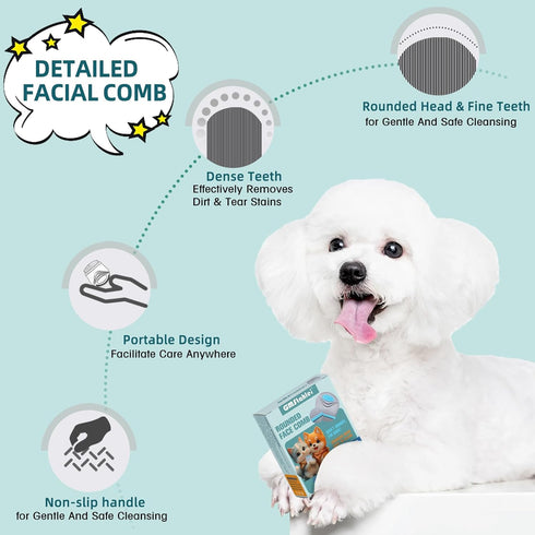 GMStahlei Face Comb for Dogs,Pet Grooming Combs with Rounded FineTeeth,Stainless Steel Tear Stain Remover for Dogs