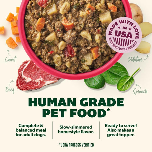Simmered 9 oz (Pack 6), Your Pet's Kitchen Wet Dog Food, Slow Beef Recipe - Pouch, of Human Grade Pet Food Made in The