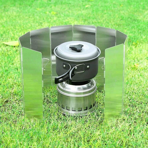 Ohuhu Camping Stove Windscreen, 10 Plates Aluminum Folding Windshield with Carry Bag for Camping, Picnic, Backpacking