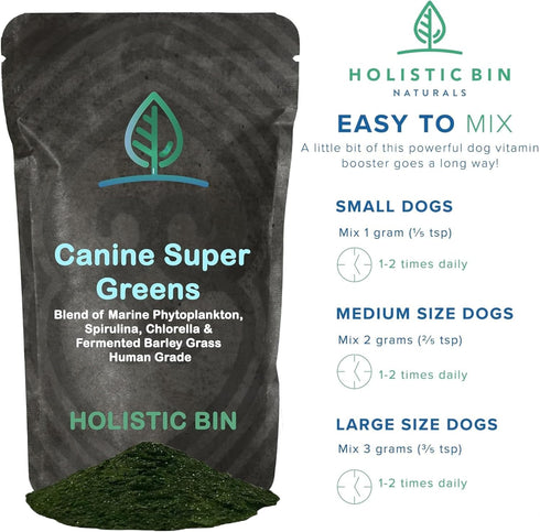 HOLISTIC BIN Canine Super Greens, Plant-Based Nutritional Dog Multivitamin for Skin, Coat, Bone & Digestive Health