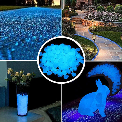 520 PCS Glow in Dark Garden Pebbles, Luminous Rocks for Walkways, Yard, Aquarium Decoration, Solar Glow Stones (Blue)