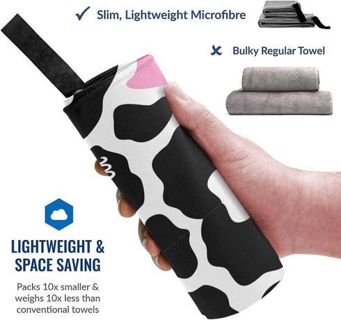 LHBALXQHTY Black White Milk Cow Print Quick Dry Towel with Hanging Loop and Storage Bag for Travel, Gym, Camping