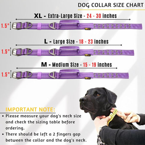 Heavy-Duty Dog Collar with Handle by ADITYNA, Reflective Purple for Large Dogs, Wide, Thick, Tactical, Soft Padded