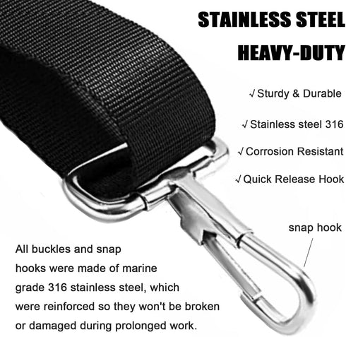 RUSON 2 Pack Adjustable Bimini Boat Top Straps, Heavy Duty Marine Webbing Nylon with Double End Snap Hook (28"-60")