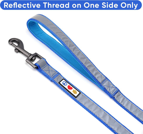 Pawtitas 6 FT Blue Padded Dog Leash with Comfortable Neoprene Handle - Medium Reflective for Large Dogs and Puppies