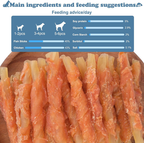 1lb/454g Dog Treats Soft Chews Rawhide Free Chicken Wrapped Cod Sticks for Puppy Training Snacks Dog Chews Treats