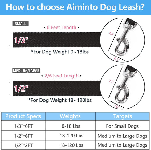 Dog Leash, Braided Rope Traction – Walking Training Lead for Medium/Large Dogs ((1/2") x 6FT, Black)