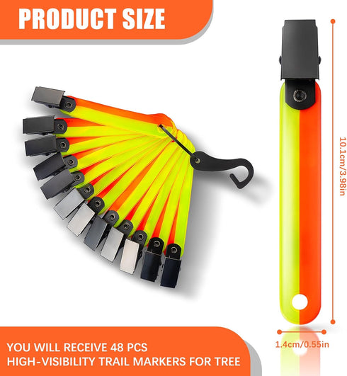 48-Pack 4" Little World High Visibility Reflective Trail Markers - Fluorescent Orange Clips for Hunting, Hiking