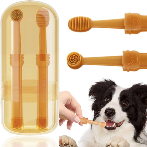 Dog & Cat Toothbrush Kit with Storage Cup, 360 Silicone Mini Head